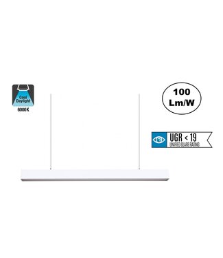Led Linear Lamp 120cm met <UGR19 Diffuser, 40w, 4000 Lumen (100lm/w), 6000K Daglicht wit, Witkleurige Behuizing, (Optioneel Dimbaar),  3 Jaar Garantie