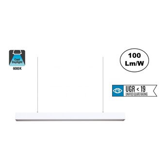 Led Linear Lamp 120cm met <UGR19 Diffuser, 40w, 4000 Lumen (100lm/w), 6000K Daglicht wit, Witkleurige Behuizing, (Optioneel Dimbaar),  3 Jaar Garantie