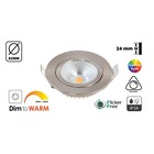 Inbouw LED Spot 5w Flat, 450 Lumen, Dim To Warm, Kantelbaar, IP44, Dimbaar, CRI90, Staal Armatuur, Gatmaat 72mm, 2 Jaar Garantie