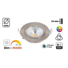 Inbouw LED Spot 5w Flat, 450 Lumen, Dim To Warm, Kantelbaar, IP44, Dimbaar, CRI90, Staal Armatuur, Gatmaat 72mm, 2 Jaar Garantie