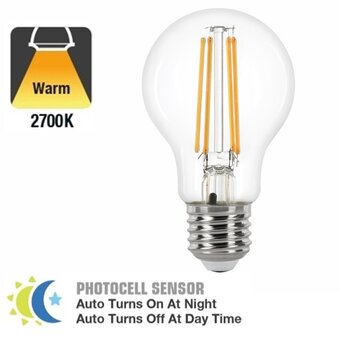 E27 3,6w Led Filament Lamp, 2700K, 470 Lumen, Dag/Nacht Sensor, 2 Jaar garantie