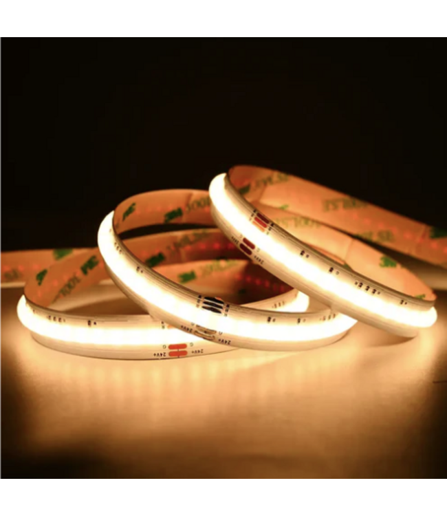 PRIME Ultra Bright Led Strip ROL 5 Meter COB, 18w/m, 480 led/m, 1440Lm/m, 2700K Warm wit, CRI90, 24v, IP20, 10mm, 3 Jaar garantie