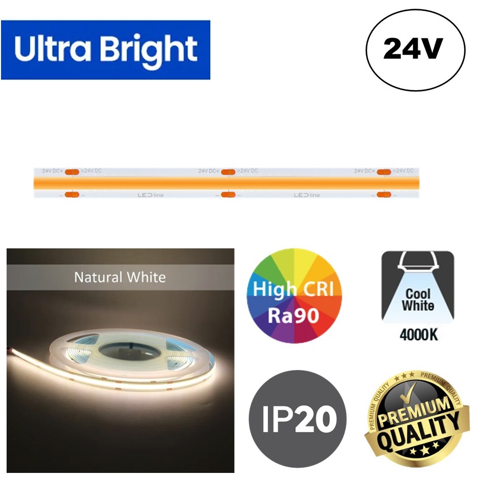 High Lumen COB LED Strip 4000K 480 Leds m 1520 Lumen m