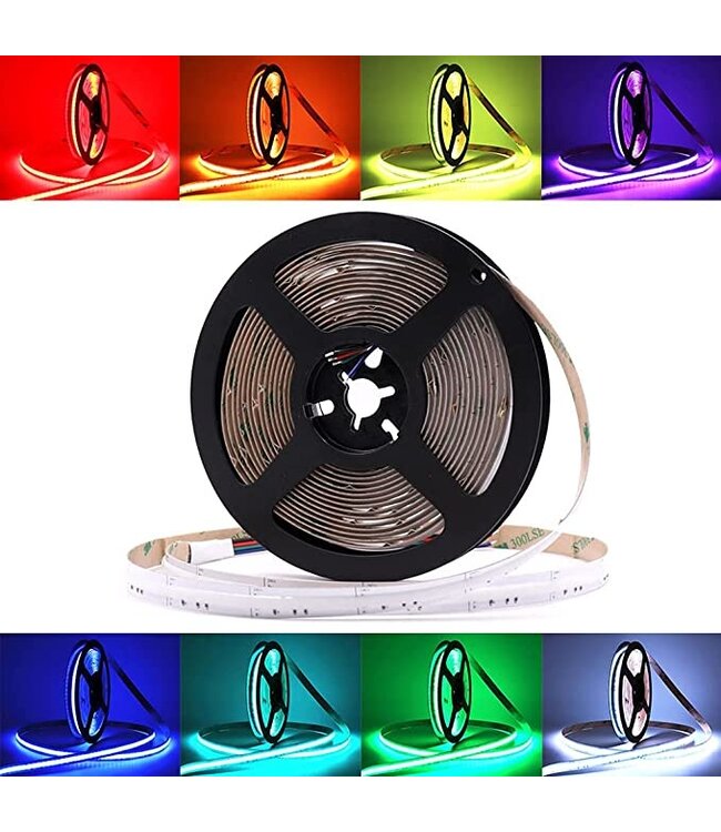 Premium Led Strip ROL 5 Meter COB, 15w/m, 840 led/m, RGB, CRI90, 24v, IP20, 10mm, 3 Jaar garantie