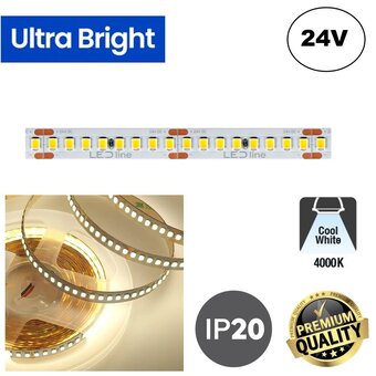 Prime High Lumen Led Strip ROL 5 Meter, 17,5w/m, 192 led/m, 2800Lm/m (160lm/w), 4000K Neutraal wit, 24v, CRI80, IP20, 10mm, 3 Jaar garantie