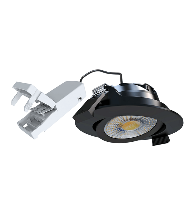 Inbouw LED Spot 6w Luxe, 600 Lumen, CCT Switch (2700K/3000K/4000K), Kantelbaar, IP65, Dimbaar, Zwart Armatuur, Gatmaat 70mm, 3 Jaar Garantie