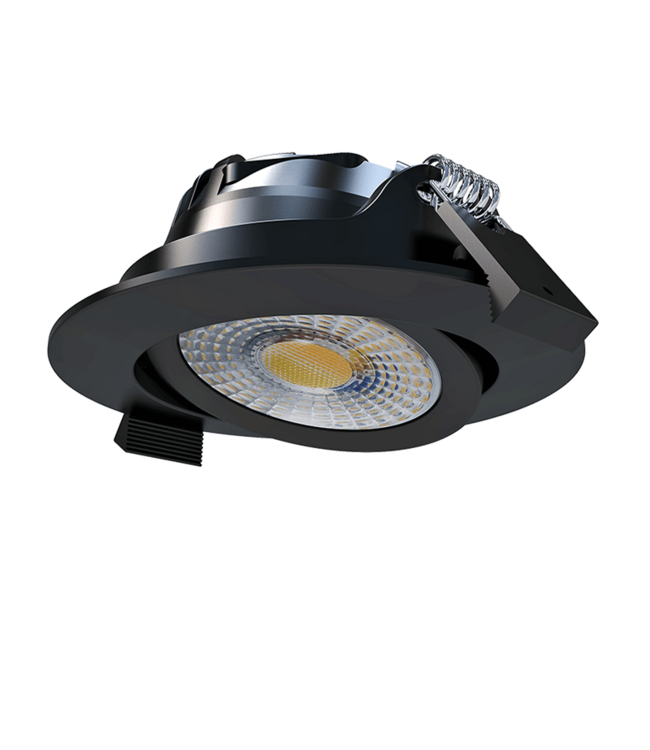 Inbouw LED Spot 6w Luxe, 600 Lumen, CCT Switch (2700K/3000K/4000K), Kantelbaar, IP65, Dimbaar, Zwart Armatuur, Gatmaat 70mm, 3 Jaar Garantie
