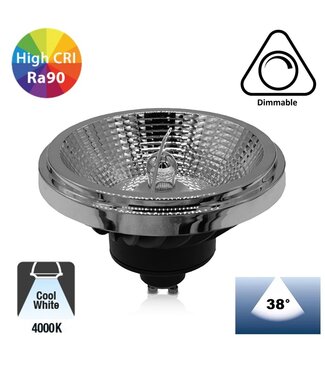 GU10 AR111 LED Spot 15w Zwart, 1050 Lumen, 4000KNeutraal Wit, 38°,  CRI90, Dimbaar, 2 Jaar Garantie