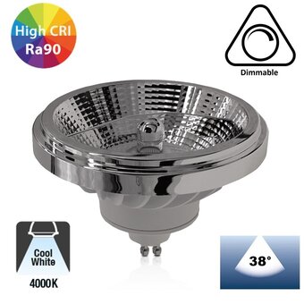 GU10 AR111 LED Spot 15w Wit, 1050 Lumen, 4000KNeutraal Wit, 38°,  CRI90, Dimbaar, 2 Jaar Garantie