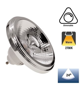 GU10 AR111 LED Spot 12w Wit, 960 Lumen, 2700K Warm Wit, 24°, Dimbaar, 2 Jaar Garantie