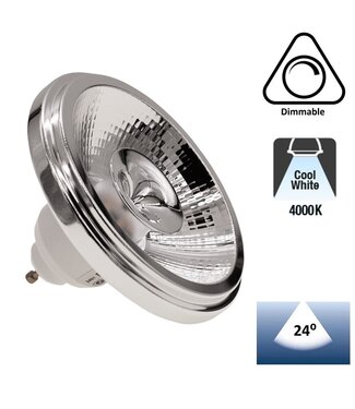 GU10 AR111 LED Spot 12w Wit, 960 Lumen, 4000K Neutraal Wit, 24°, Dimbaar, 2 Jaar Garantie