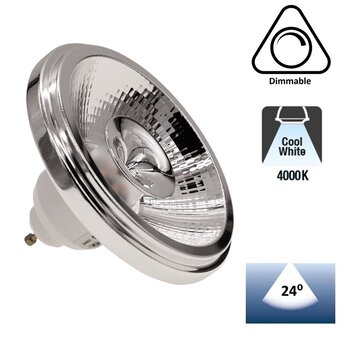 GU10 AR111 LED Spot 12w Wit, 960 Lumen, 4000K Neutraal Wit, 24°, Dimbaar, 2 Jaar Garantie