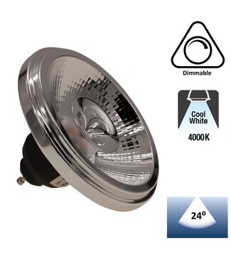 GU10 AR111 LED Spot 12w Zwart, 960 Lumen, 4000K Neutraal Wit, 24°, Dimbaar, 2 Jaar Garantie