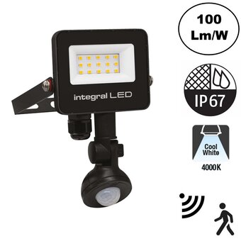 Slim2 LED Floodlight 10w, Met Bewegingssensor, 1000 Lumen (100lm/w), 4000K Neutraal Wit, IP67, IK08, 3 Jaar Garantie