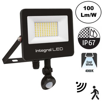 Slim2 LED Floodlight 50w, Met Bewegingssensor, 5000 Lumen (100lm/w), 4000K Neutraal Wit, IP67, IK08, 3 Jaar Garantie