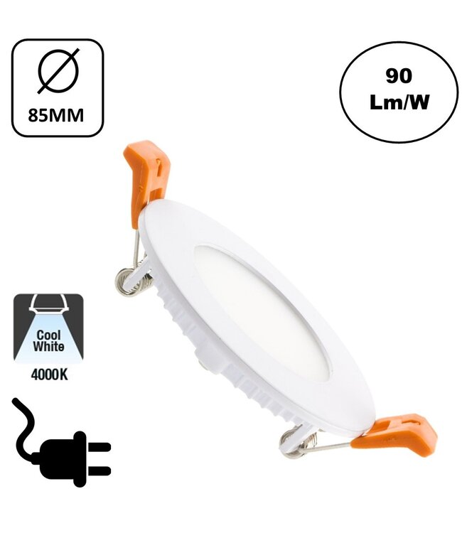 LED Downlighter Slim-U 3w, 270 Lumen, Wit, Aluminium Body, Stekkerklaar, Gatmaat Φ75mm, 2 Jaar Garantie