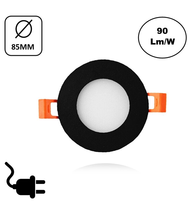 LED Downlighter Slim-U 3w, 270 Lumen, Zwart, Aluminium Body, Stekkerklaar, Gatmaat Φ75mm, 2 Jaar Garantie