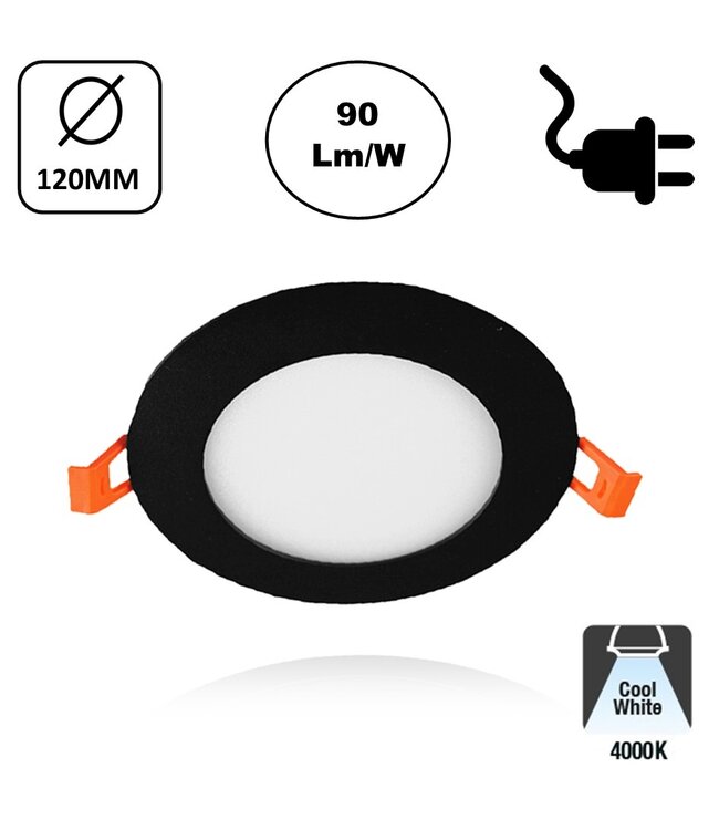 LED Downlighter Slim-U 6w, 540 Lumen, Zwart, Aluminium Body, Stekkerklaar, Gatmaat Φ105mm, 2 Jaar Garantie