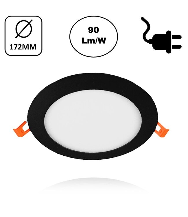 LED Downlighter Slim-U 12w, 1080 Lumen, Zwart, Aluminium Body, Stekkerklaar, Gatmaat Φ160mm, 2 Jaar Garantie