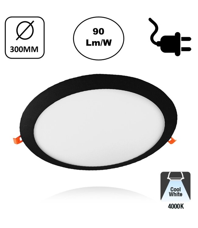 LED Downlighter Slim-U 24w, 2160 Lumen, Zwart, Aluminium Body, Stekkerklaar, Gatmaat Φ280mm, 2 Jaar Garantie