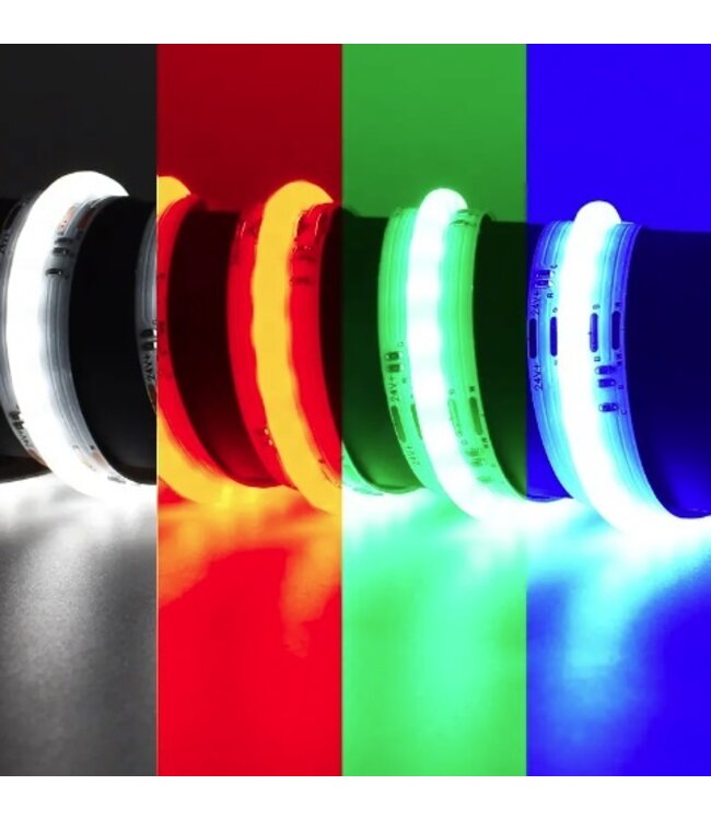 Premium Led Strip ROL 5 Meter COB, 16w/m, 896 led/m, RGB+ Daglicht Wit (6500K), CRI90, 24v, IP20, 12mm, 3 Jaar garantie