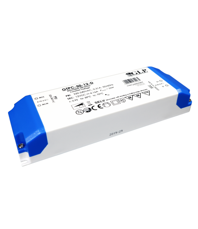 GLP TRIAC Dimming Led Strip voeding 12V/50W/4,16A, Max: 42w, Dimbaar, Afm:166x52x32mm, 2 Jaar Garantie