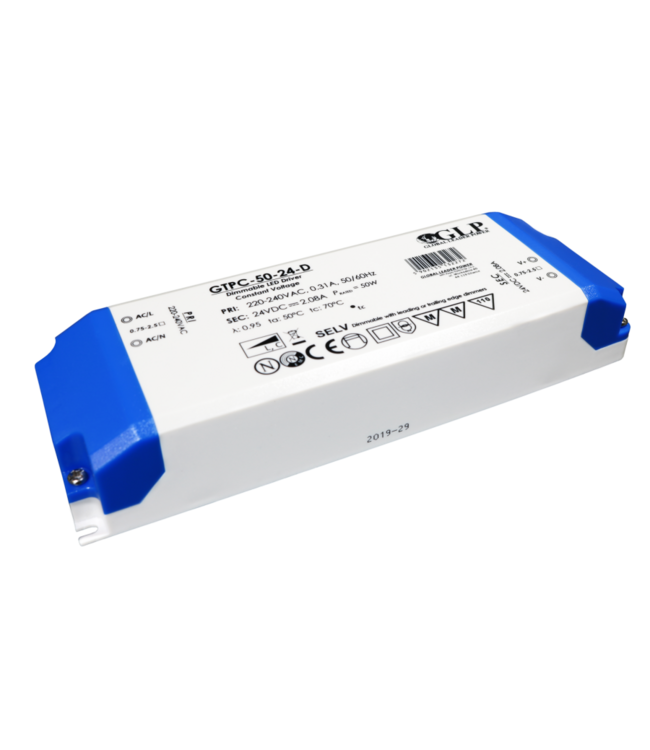 GLP TRIAC Dimming Led Strip voeding 24V/50W/2,08A, Max: 40w, Dimbaar, Afm:166x52x32mm, 2 Jaar Garantie