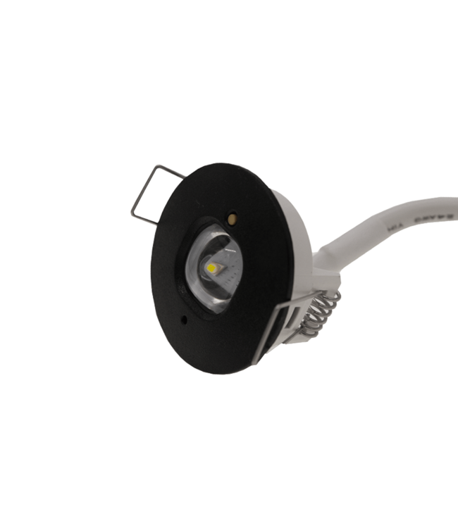 Auto-Test Mini LED Nood Downlighter Zwart, 1w, 130 lumen, Ø35 mm gatmaat, 2 Jaar Garantie