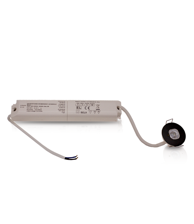 Auto-Test Mini LED Nood Downlighter Zwart, 1w, 130 lumen, Ø35 mm gatmaat, 2 Jaar Garantie