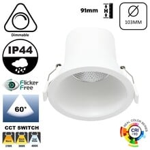 Verluxe Inbouw LED Spot Wit 9w, 700Lm, IP44, CCT Switch (2700K/3000K/4000K), Dimbaar, UGR<16, CRI90, Gatmaat 90mm, 3 Jaar Garantie