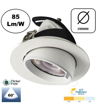 LED Banaanspot 40w, CCT (2700K/3000K/4000K), 3400 lm (85lm/w), Gatmaat 180mm, Wit, 3 Jaar Garantie