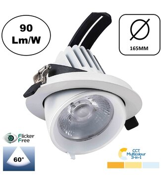 LED Banaanspot 30w, CCT (2700K/3000K/4000K), 2700 lm (90lm/w), Gatmaat 145mm, Wit, 3 Jaar Garantie