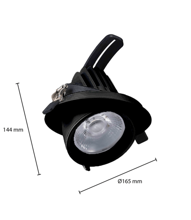 LED Banaanspot 30w, CCT (2700K/3000K/4000K), 2700 lm (90lm/w), Gatmaat 145mm, Zwart, 3 Jaar Garantie