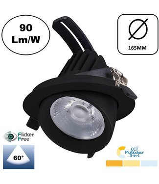 LED Banaanspot 30w, CCT (2700K/3000K/4000K), 2700 lm (90lm/w), Gatmaat 145mm, Zwart, 3 Jaar Garantie