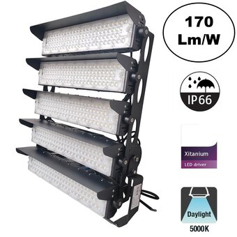 LED Terreinverlichting 1250w, 212500 Lumen (170lm/w), 5000K Puur Wit, IP66, PH Driver, 5 Jaar Garantie