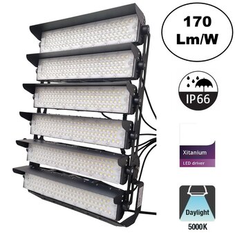 LED Terreinverlichting 1500w, 255000 Lumen (170lm/w), 5000K Puur Wit, IP66, PH Driver, 5 Jaar Garantie