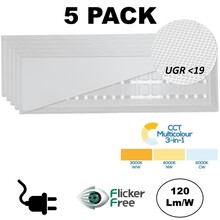 5 PACK - Back-lit UGR19 LED Paneel 30x120cm, 32w, 3800 Lumen (120lm/w), Color Switch (3000/4000/6000K), Flikkervrije PH LED Driver, Stekkerklaar, 3 Jaar Garantie