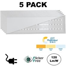 5 PACK - Back-lit LED Paneel 30x120cm, 32w, 3800 Lumen (120lm/w), Color Switch (3000/4000/6000K), Flikkervrije PH LED Driver, Stekkerklaar, 3 Jaar Garantie