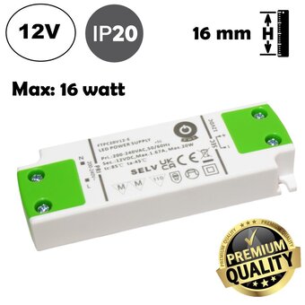 POS Premium Led Strip voeding 12V/20W/1,67A, Max: 16w, Afm:103x35.5x16mm, 3 Jaar Garantie