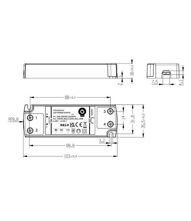 POS Premium Led Strip voeding 12V/20W/1,67A, Max: 16w, Afm:103x35.5x16mm, 3 Jaar Garantie