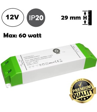 POS Premium Led Strip voeding 12V/75W/6,25A, Max: 60w, Afm: 170x45x29mm, 3 Jaar Garantie