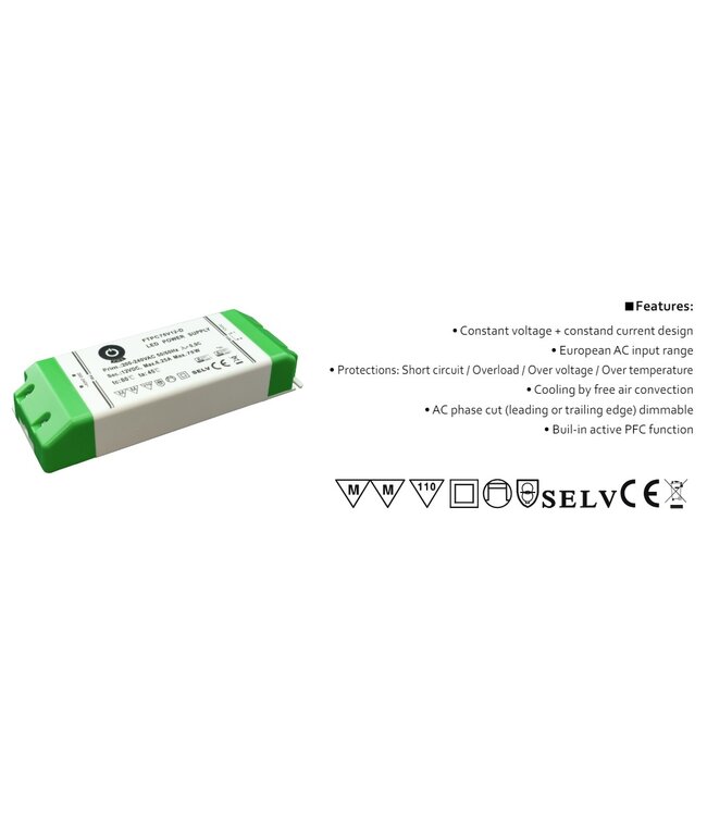 POS TRIAC Dimming Led Strip voeding 12V/75W/6,25A, Max: 60w, Dimbaar, Afm:170x57x31mm, 3 Jaar Garantie