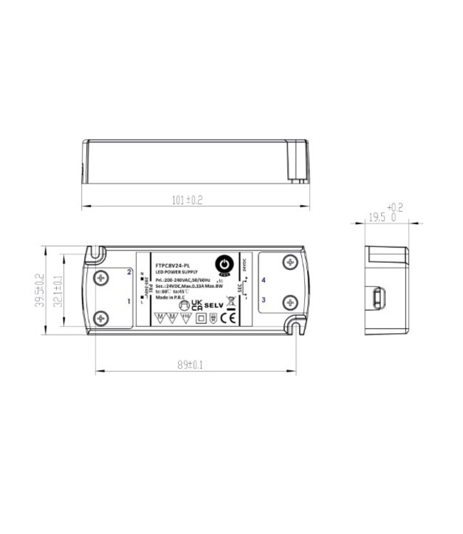POS Premium Led Strip voeding 24V/8W/0,33A, Max: 6w, Afm:101x40x20mm, 3 Jaar Garantie