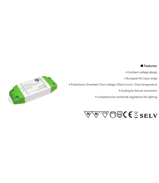 POS Premium Led Strip voeding 24V/20W/0,83A, Max: 16w, Afm:123x45x20mm, 3 Jaar Garantie