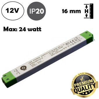 POS LongSlim Premium Led Strip voeding 12V/30W/2,5A, Max: 24w, Afm:251x30x16 mm, 3 Jaar Garantie