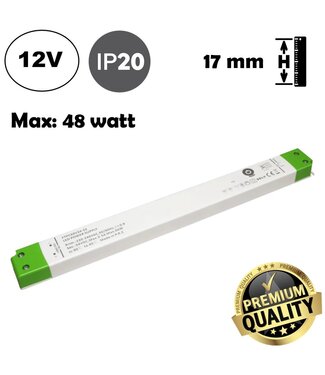 POS LongSlim Premium Led Strip voeding 12V/60W/5A, Max: 48w, Afm:305x30x17 mm, 3 Jaar Garantie