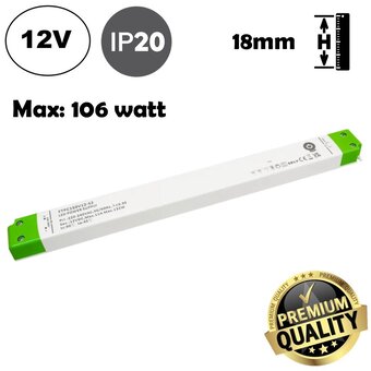 POS LongSlim Premium Led Strip voeding 12V/132W/11A, Max: 106w, Afm:321x30x18 mm, 3 Jaar Garantie