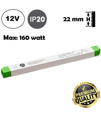 POS LongSlim Premium Led Strip voeding 12V/200W/11A, Max: 160w, Afm:356x32x22 mm, 3 Jaar Garantie