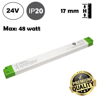 POS LongSlim Premium Led Strip voeding 24V/60W/2,5A, Max: 48w, Afm:305x30x17 mm, 3 Jaar Garantie