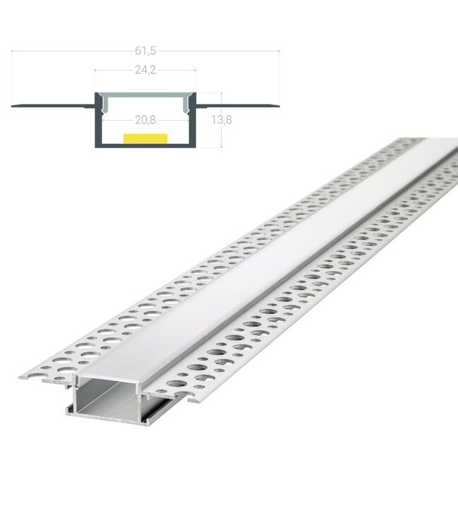 Stuc Aluminium Led Strip Profiel PLA tot 20mm LED Strips | ALU | 24x14mm | Per 2 Meter